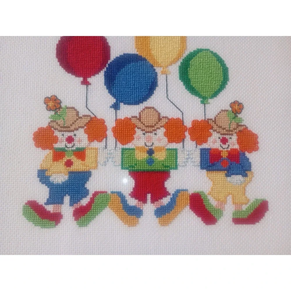 Vintage 70s Cross-stitch Clown Balloon Red‎ Frame 10x9 Wall Art